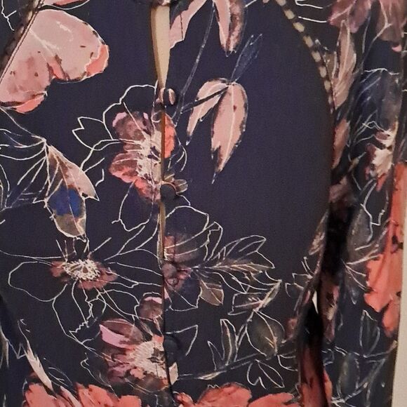 *Final Price* Free People Dress Women's 4 Navy Blue Pink Floral Boho Summer - Picture 11 of 16